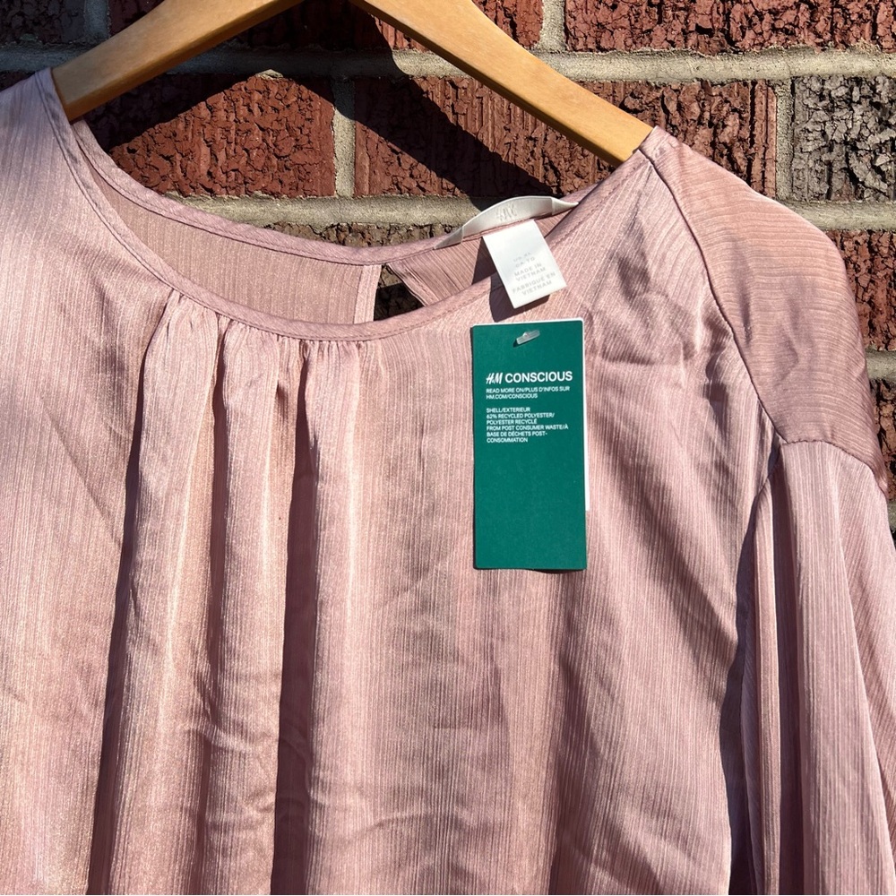 H&M Dusty Pink Silk Like Open Back Tied Long Sleeve Cropped Blouse - Picture 4 of 6